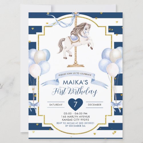 Navy Blue and Gold Birthday Invitation