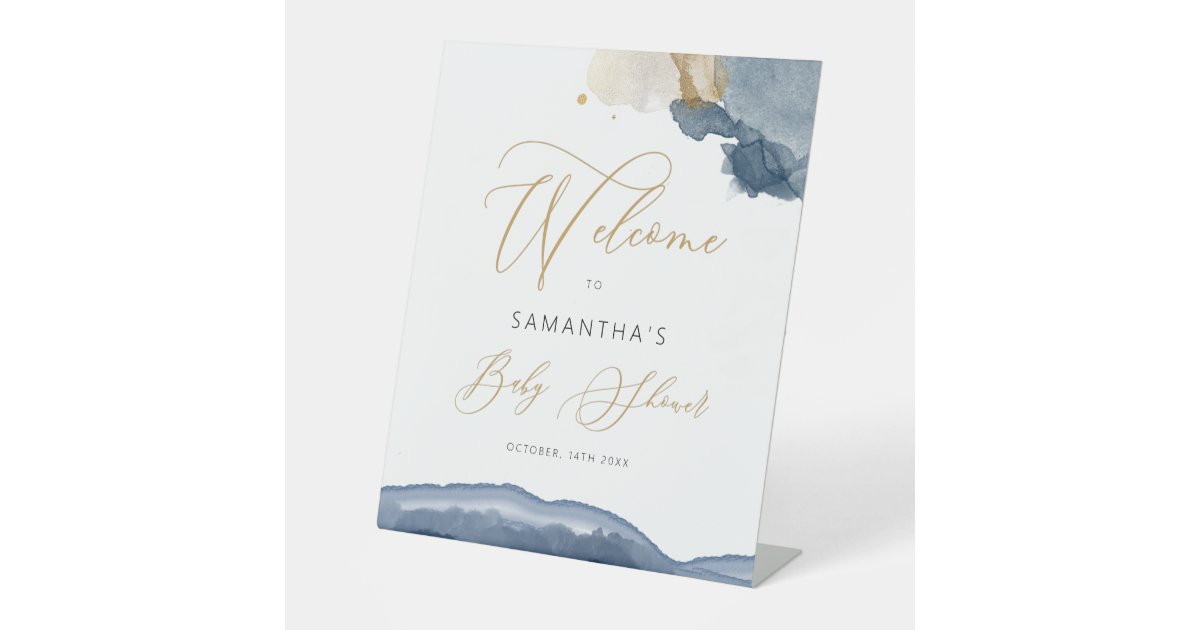 Navy Blue And Gold Boy Welcome Baby Shower Sign | Zazzle