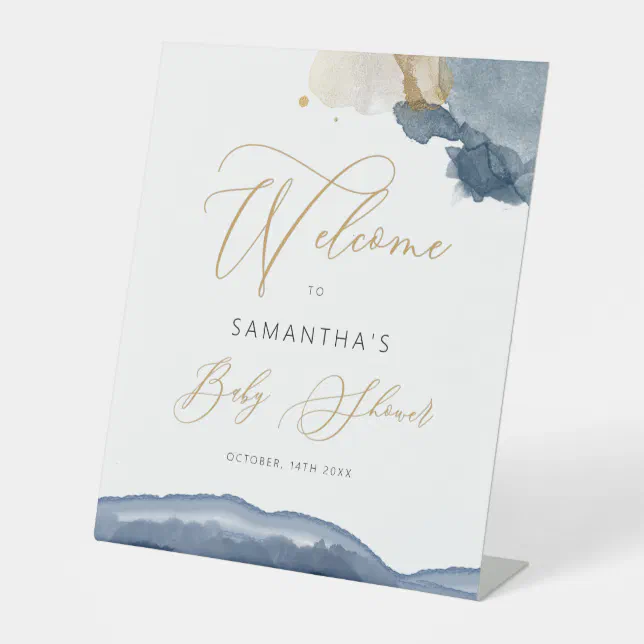 Navy Blue And Gold Boy Welcome Baby Shower Sign | Zazzle