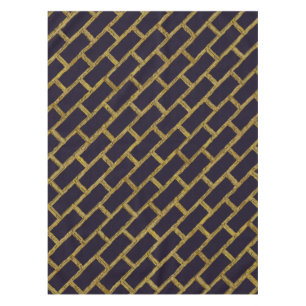 Navy Blue and Gold Brick Pattern Tablecloth