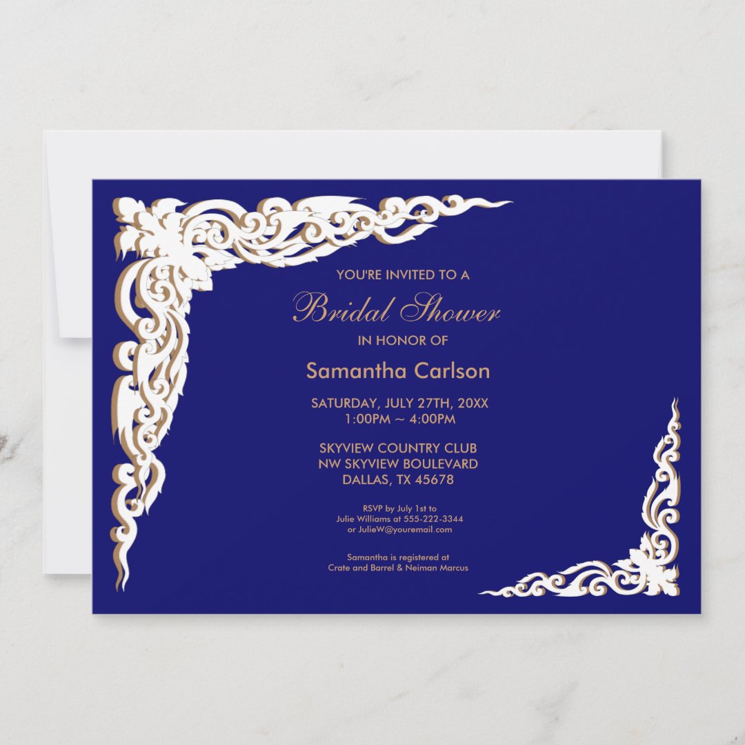Navy Blue and Gold Bridal Shower Invitations Zazzle