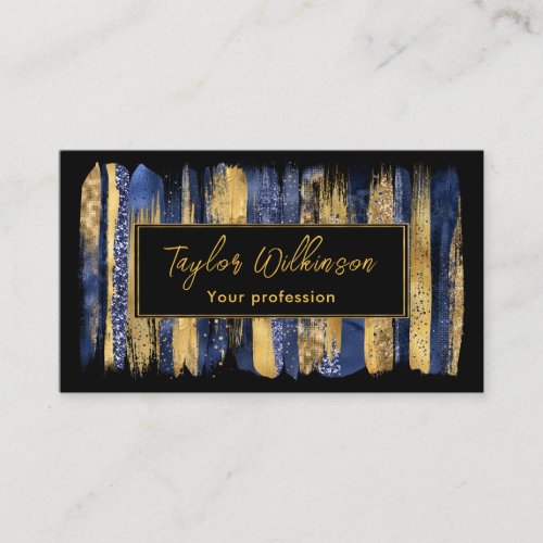 Navy Blue and Gold Brush Strokes Business Card