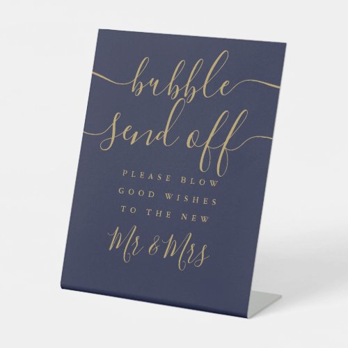 Navy Blue And Gold Bubble Send Off Chic Script Pedestal Sign