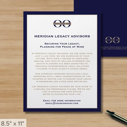 Navy Blue and Gold Business Flyer with Logo