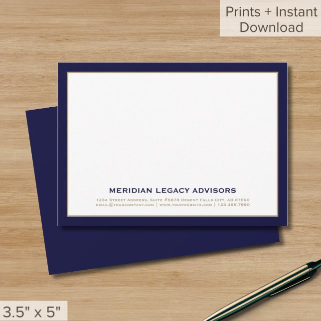 Navy Blue and Gold Business Note Card (Creator Uploaded)