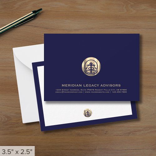 Navy Blue and Gold Business Note Card