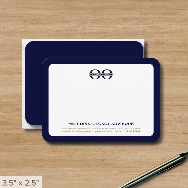 Navy Blue and Gold Business Note Card with Logo (Creator Uploaded)