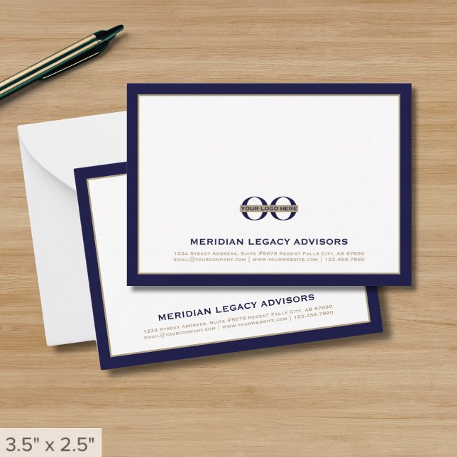 Navy Blue and Gold Business Note Cards with Logo (Creator Uploaded)