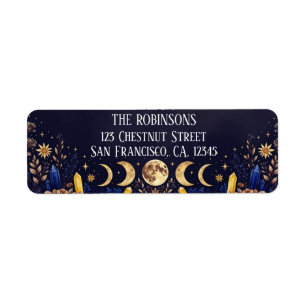 Navy Blue and Gold Celestial Moon Phase Label