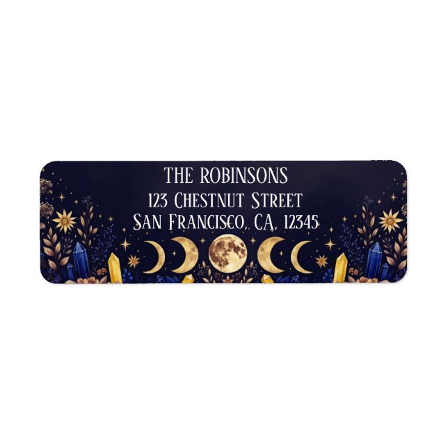 Navy Blue and Gold Celestial Moon Phase Label (Front)
