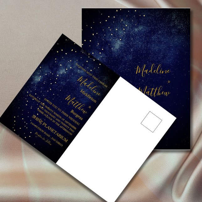 Navy Blue and Gold Celestial Wedding Postcard (Creator Uploaded)