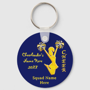 Navy Blue and Gold Cheer Keychains with Your Text