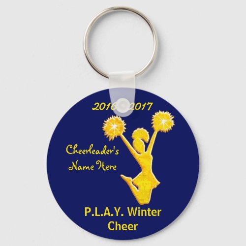 Navy Blue and Gold Cheer Keychains with Your Text