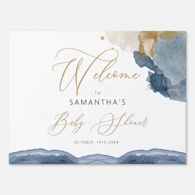 Navy Blue And Gold Chic Welcome Baby Shower Sign | Zazzle