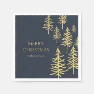 Navy Blue and gold Christmas tree Napkins
