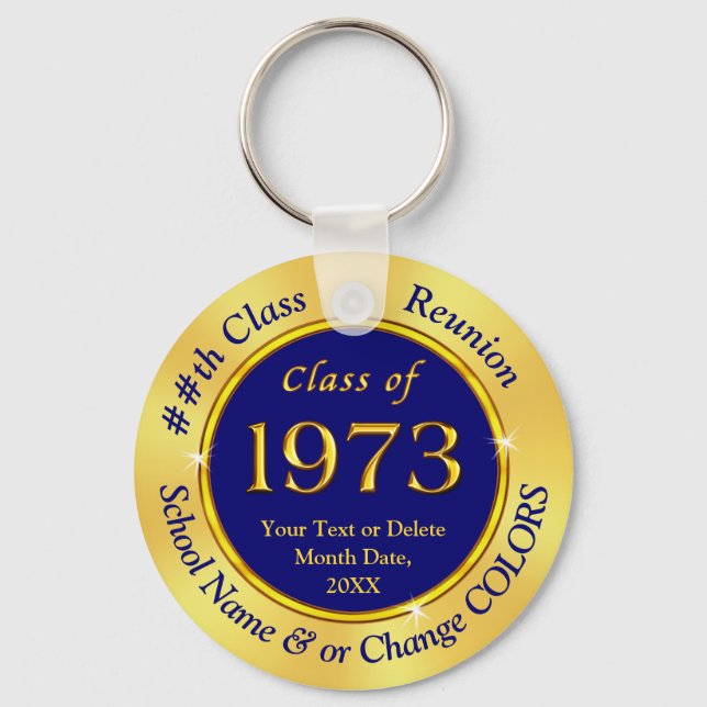 Navy Blue and Gold, Class of 1973, Party Favors Keychain (Front)