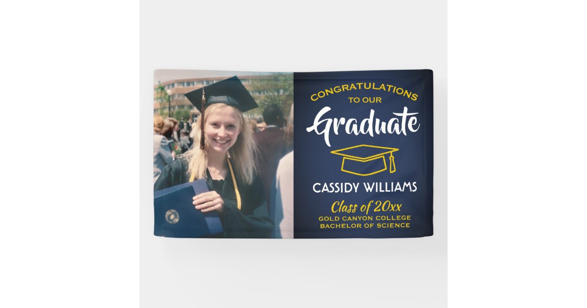 Navy Blue And Gold Class Of 2020 Photo Graduation Banner