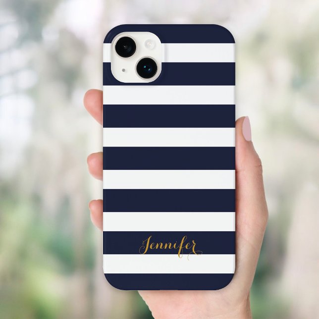 Navy Blue and Gold Classic Stripes Monogram Case-Mate iPhone Case (Creator Uploaded)