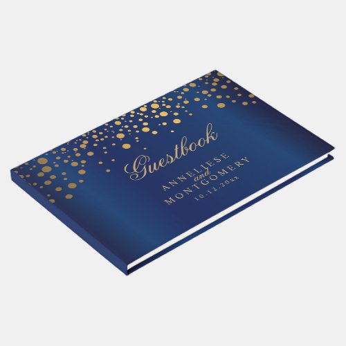 Navy Blue and Gold Confetti Dots Guest Book