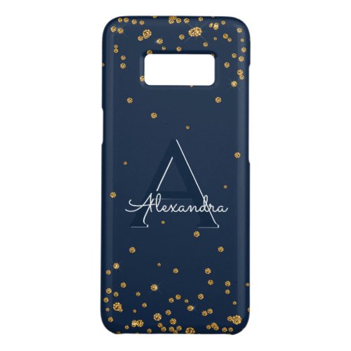 Navy Blue and Gold Confetti Monogram Case_Mate Samsung Galaxy S8 Case