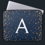 Navy Blue and Gold Confetti Monogram Laptop Sleeve<br><div class="desc">Navy Blue and Gold Confetti Elegant Monogram Case. This case can be customized to include your initial and first name.</div>