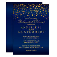 Navy Blue and Gold Confetti Rehearsal Dinner Card