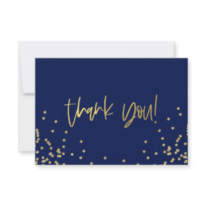 Navy Blue and Gold Confetti Thank You Note Cards