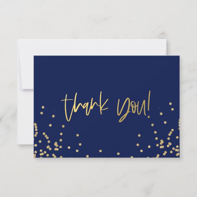 Navy Blue and Gold Confetti Thank You Note Cards (Front)