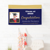 Navy Blue and Gold Congrats Grad Graduation Banner | Zazzle