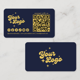 Navy Blue And Gold Connect With Us Logo Qr Code Business Card