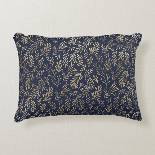 Navy Blue and Gold Coral design Accent Pillow