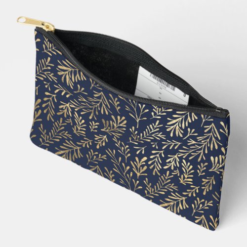 Navy Blue and Gold Coral design Accessory Pouch