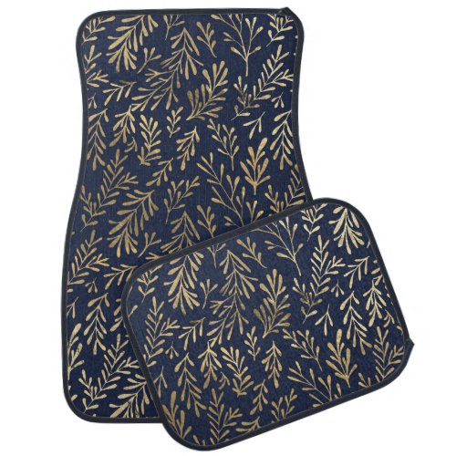 Navy Blue and Gold Coral design Car Floor Mat
