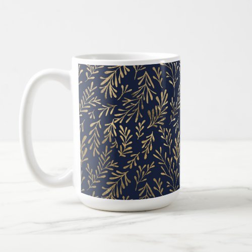 Navy Blue and Gold Coral design Coffee Mug