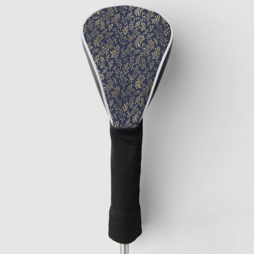 Navy Blue and Gold Coral design Golf Head Cover