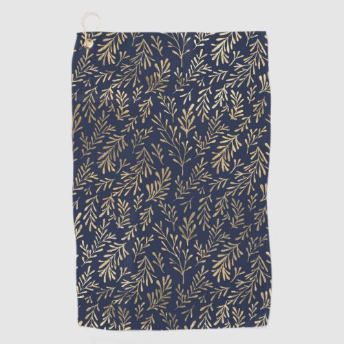 Navy Blue and Gold Coral design Golf Towel