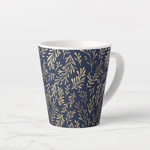 Navy Blue and Gold Coral design Latte Mug