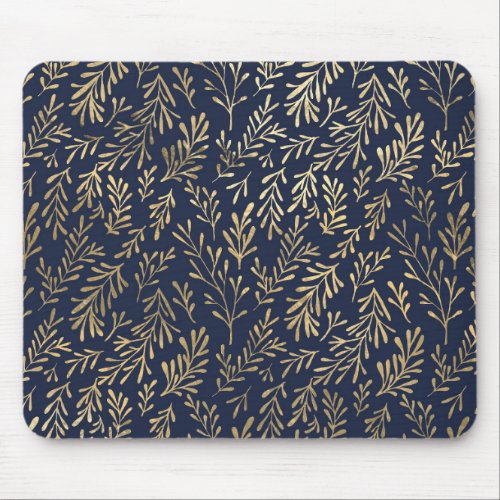 Navy Blue and Gold Coral design Mouse Pad