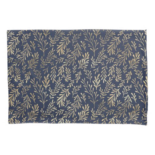 Navy Blue and Gold Coral design Pillow Case
