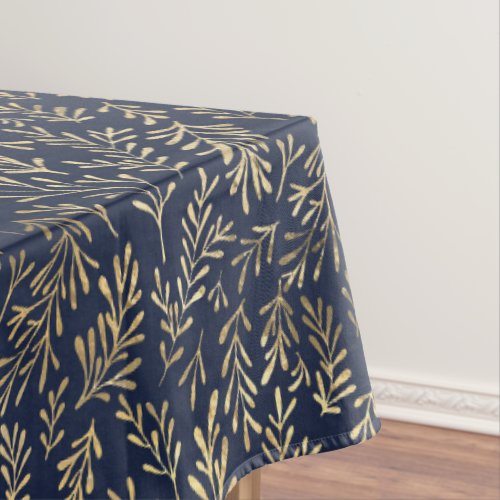 Navy Blue and Gold Coral design Tablecloth