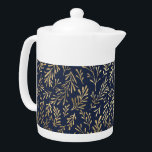 Navy Blue and Gold Coral design Teapot<br><div class="desc">Navy Blue and Gold Coral Digital Paper design .</div>