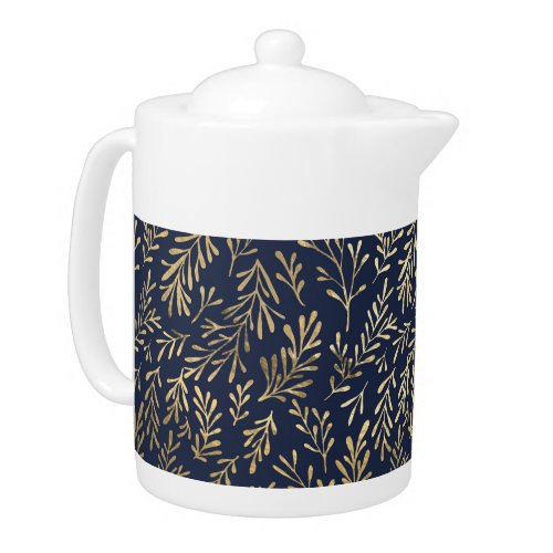 Navy Blue and Gold Coral design Teapot