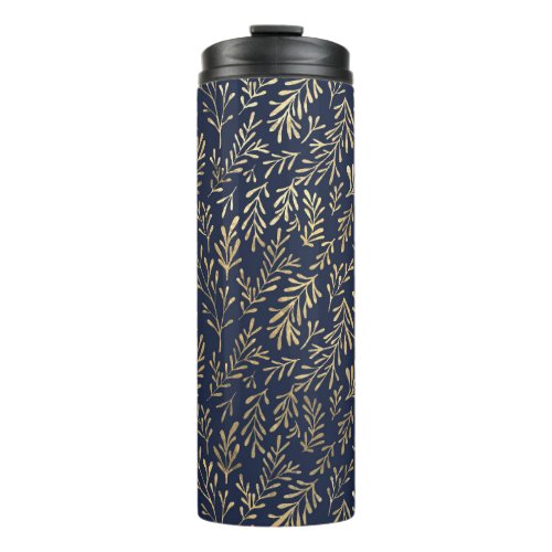 Navy Blue and Gold Coral design Thermal Tumbler