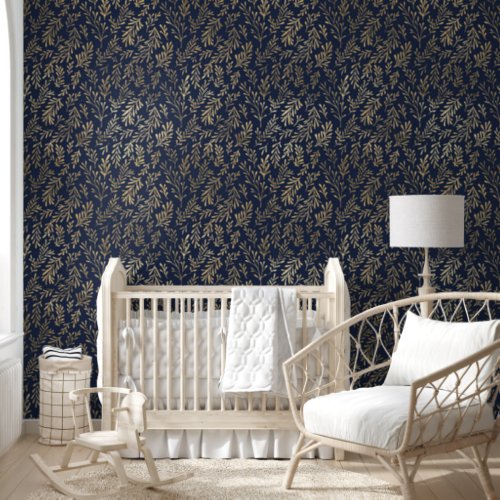 Navy Blue and Gold Coral design Wallpaper
