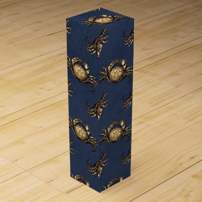 Navy Blue and Gold Crab Fest Wine Box (Back)