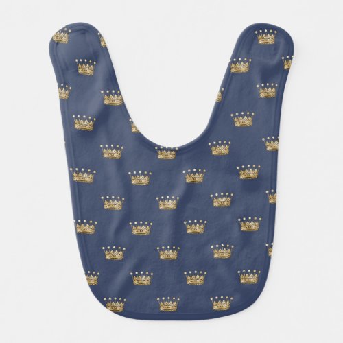 Navy Blue and Gold Crown design Baby Bib