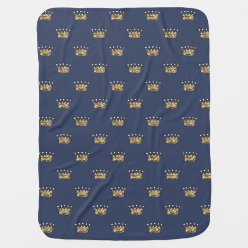 Navy Blue and Gold Crown design Baby Blanket