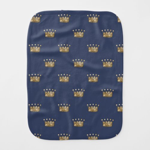 Navy Blue and Gold Crown design Baby Burp Cloth