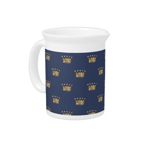 Navy Blue and Gold Crown design Beverage Pitcher