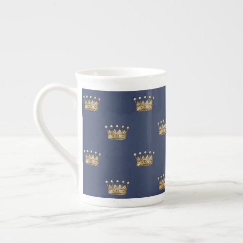 Navy Blue and Gold Crown design Bone China Mug